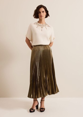 Phase Eight Dhalia Gold Foil Pleated Skirts Gold USA | 9067851-LO